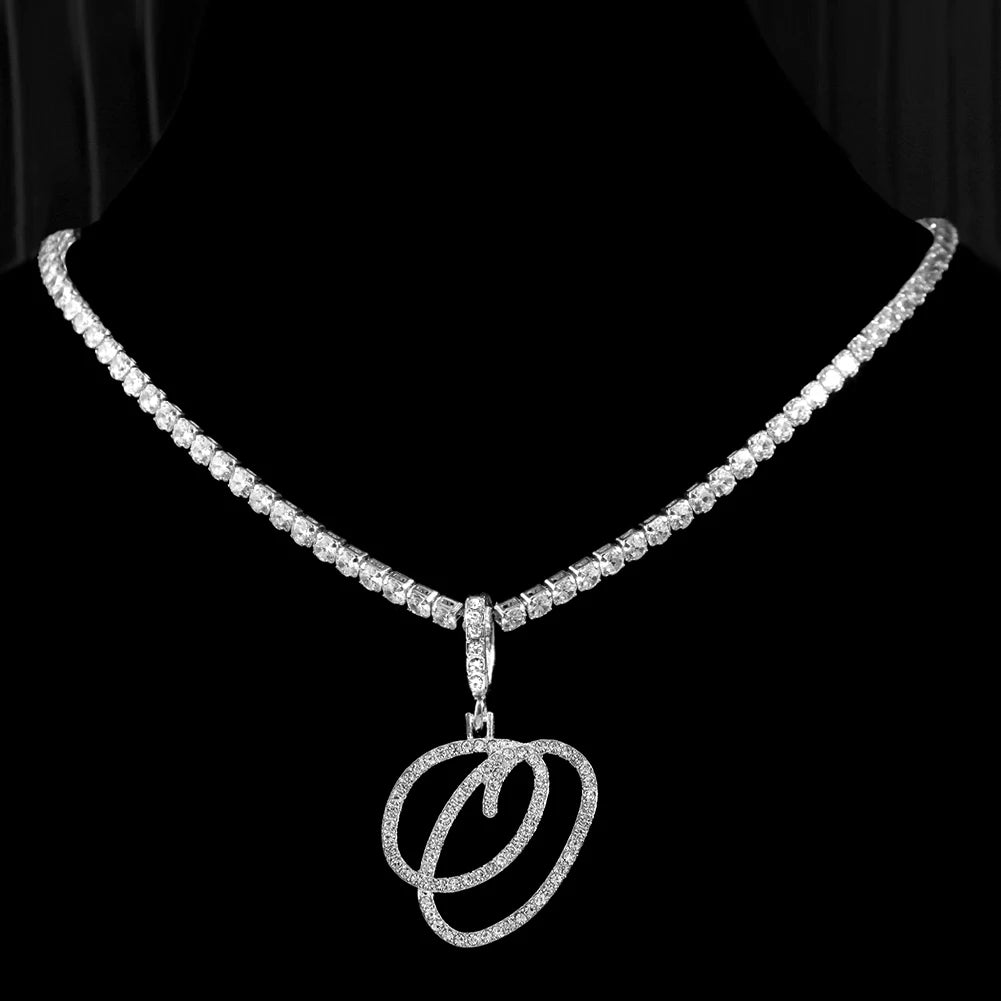 New cursive letter necklace with cubic zirconia, initial name necklace in hip-hop style, jewelry in gold and silver colors, CZ pendant with 26 letters