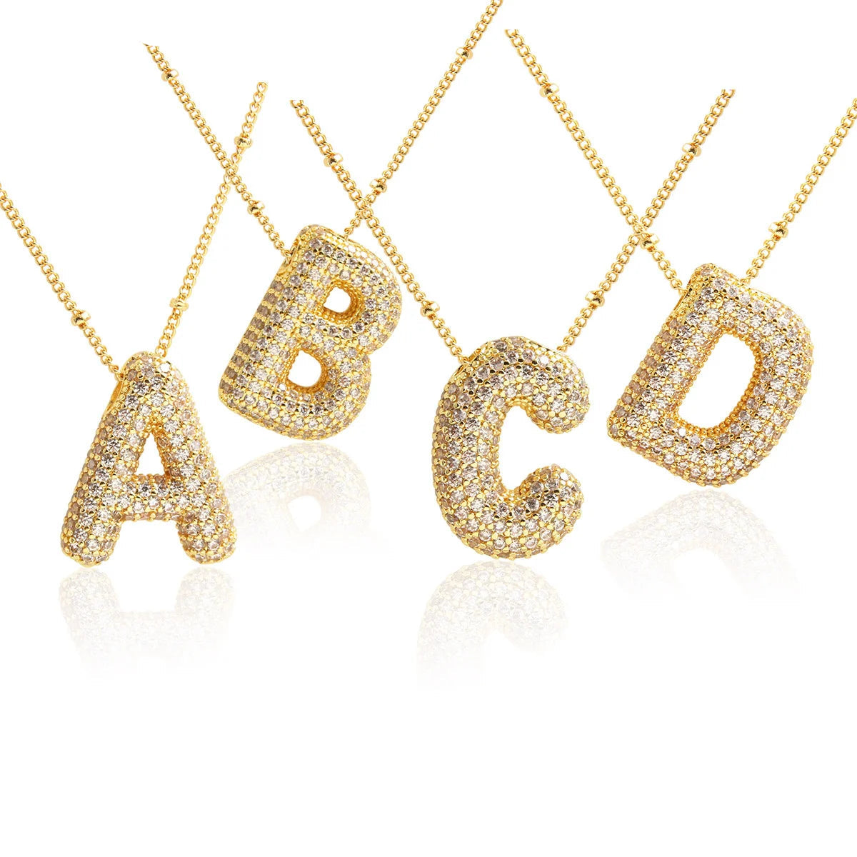 MHS.SUN Gold Plated Balloon 26 Letter Necklaces Copper Zircon Bubble Initial Pendant Chunky Women Personality Chain Jewelry