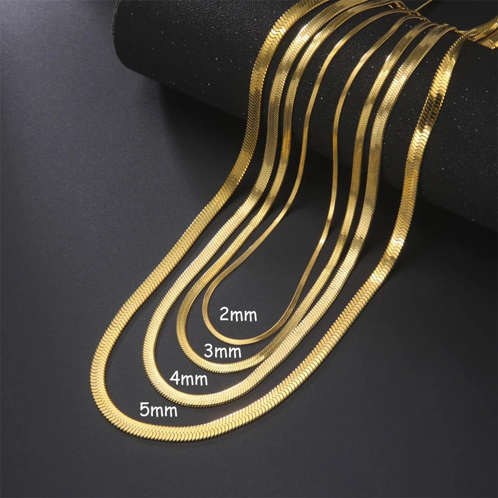 Skyrim stainless steel snake chain necklace for women and men, gold-tone herringbone choker necklace, trendy 2026 jewelry, gift, popular