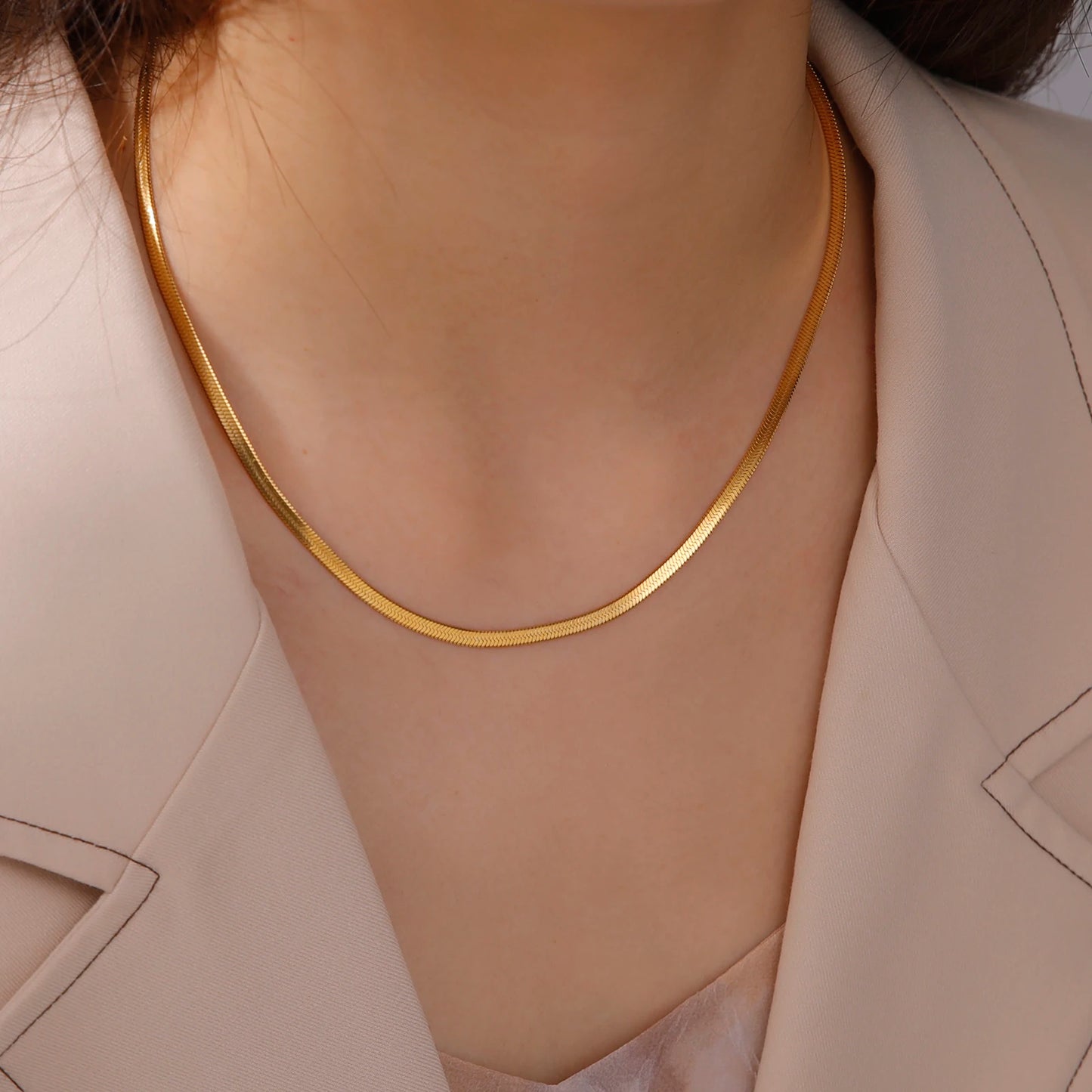 Skyrim stainless steel snake chain necklace for women and men, gold-tone herringbone choker necklace, trendy 2026 jewelry, gift, popular