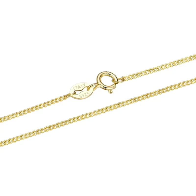 BAMOER side chain necklace in solid gold over 925 sterling silver for women and girls, 1.2 mm fine curb chain, recycled silver necklace
