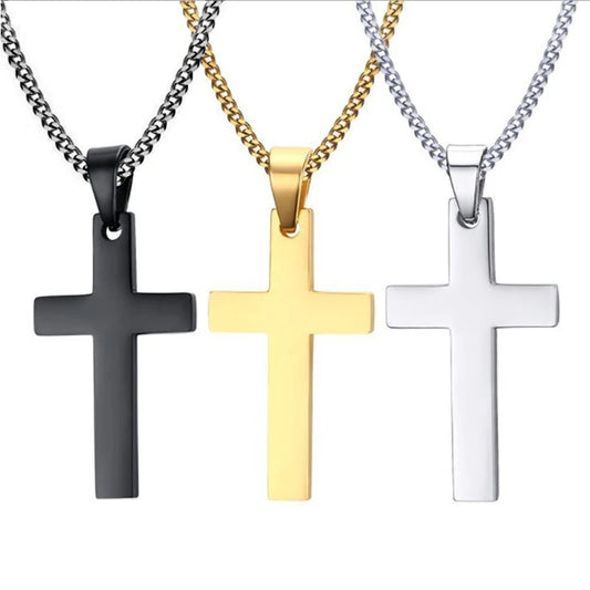Fashion stainless steel cross pendant necklace for women and men, link chain with pendant, cool boys’ and girls’ punk hip-hop jewelry, gift