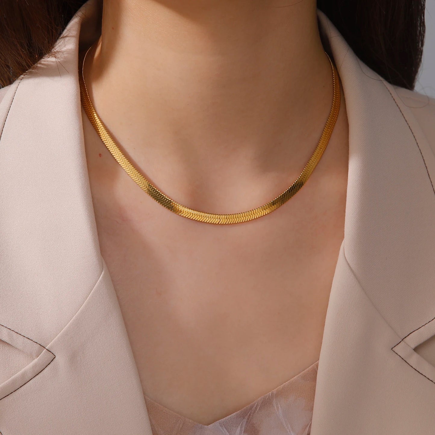 Skyrim stainless steel snake chain necklace for women and men, gold-tone herringbone choker necklace, trendy 2026 jewelry, gift, popular