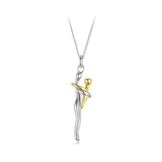 WOSTU Genuine 925 Sterling Silver Hug Pendant Necklace, two-tone silver and gold, mother & child pendant, family gift, jewelry for mothers