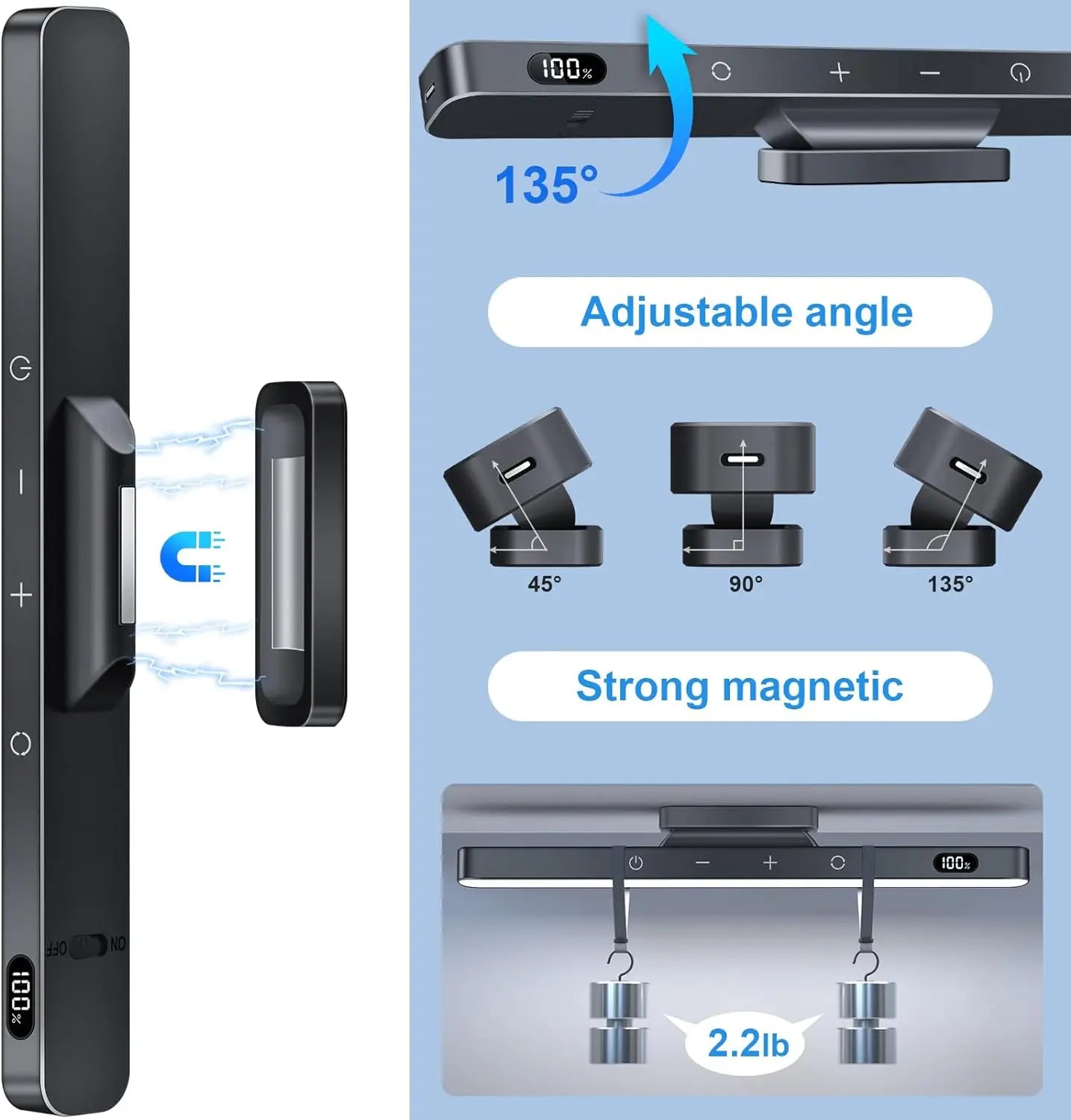 WILLED 5W Dimmable Night Light, mit 3 einstellbaren Farben, Schminklicht mit 2500-mAh-Akku, für Unterschränke, Kleiderschrank, Nachttisch oder Schreibtisch.