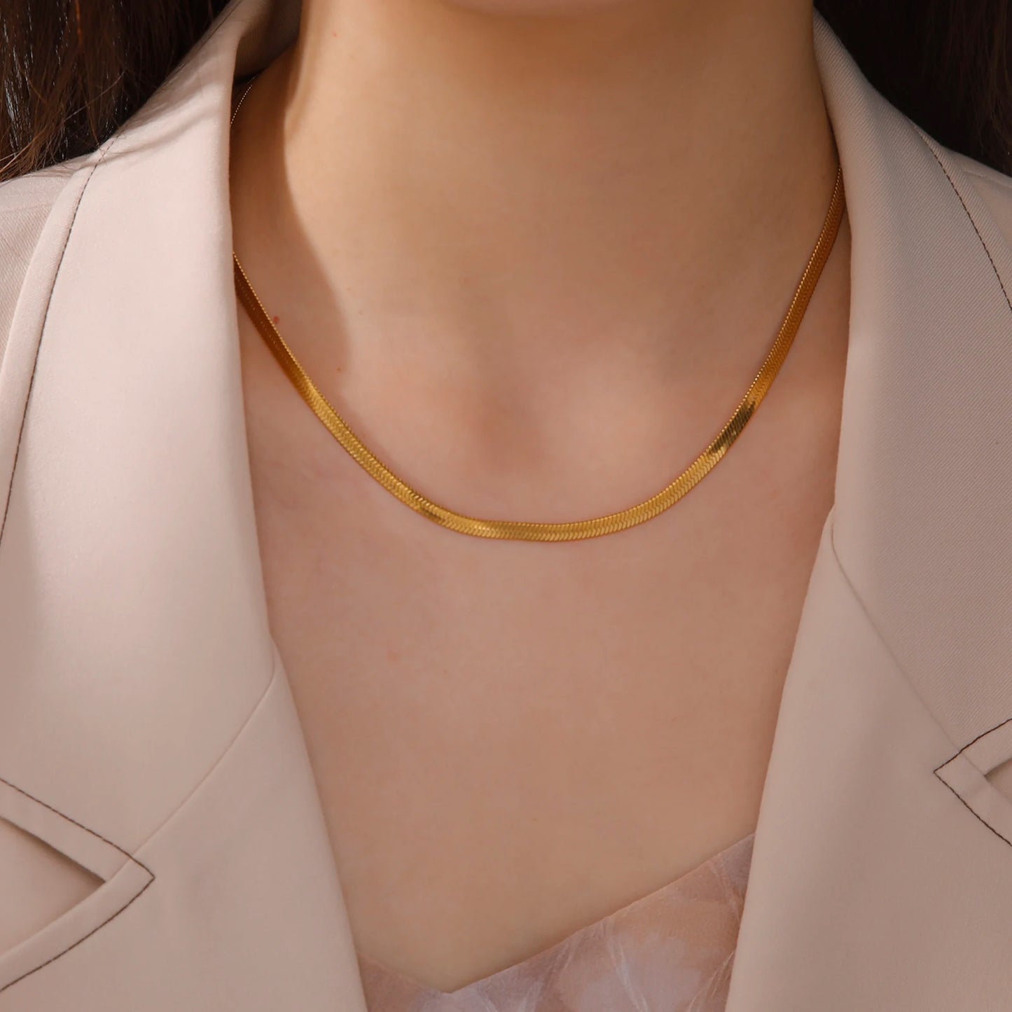 Skyrim stainless steel snake chain necklace for women and men, gold-tone herringbone choker necklace, trendy 2026 jewelry, gift, popular