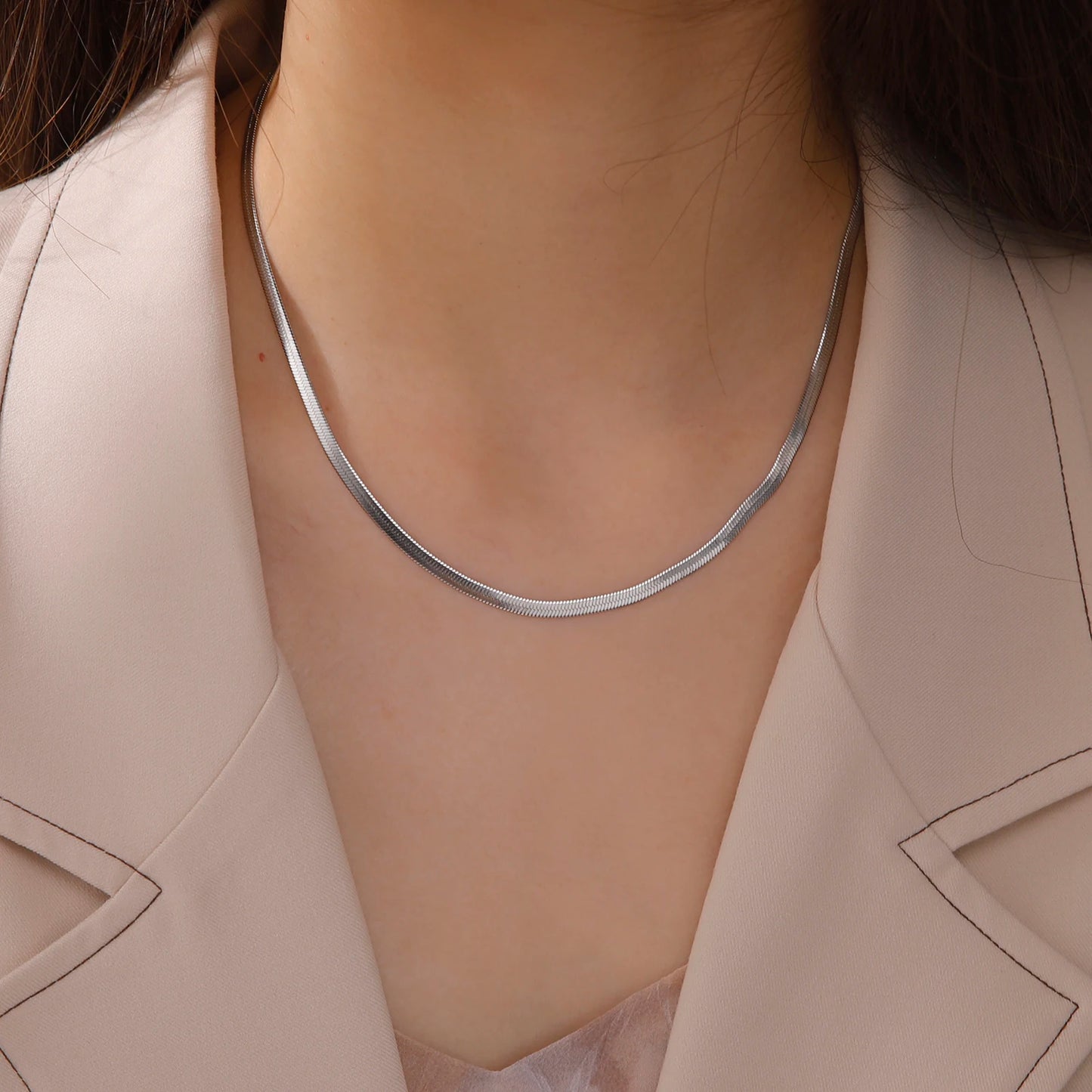 Skyrim stainless steel snake chain necklace for women and men, gold-tone herringbone choker necklace, trendy 2026 jewelry, gift, popular