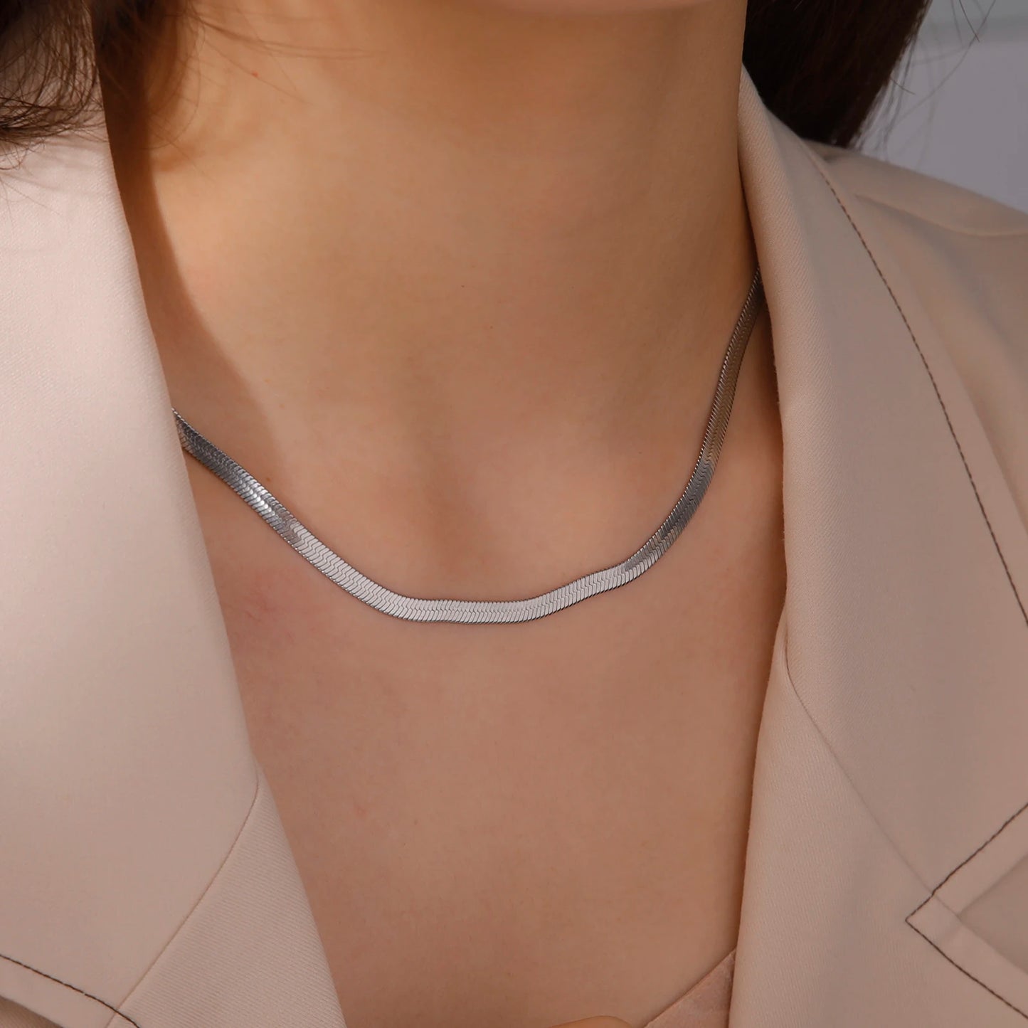 Skyrim stainless steel snake chain necklace for women and men, gold-tone herringbone choker necklace, trendy 2026 jewelry, gift, popular