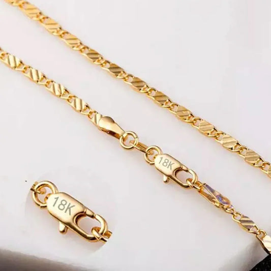 Fashion 18K gold necklace, 2 mm, 16/18/20/22/24/26/28/30 inch side chain, necklace for women and men, jewelry, 925 silver necklace