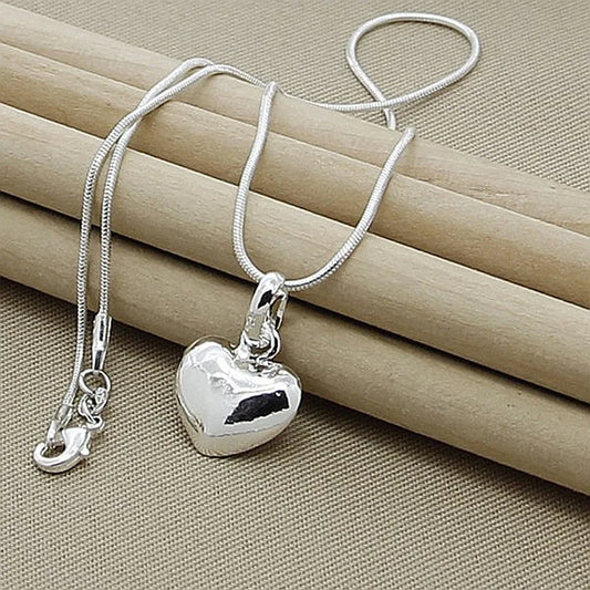 Hot sale 925 sterling silver solid heart pendant necklace, 18–30 inch snake chain for women and girls, wedding charm, fashion luxury jewelry