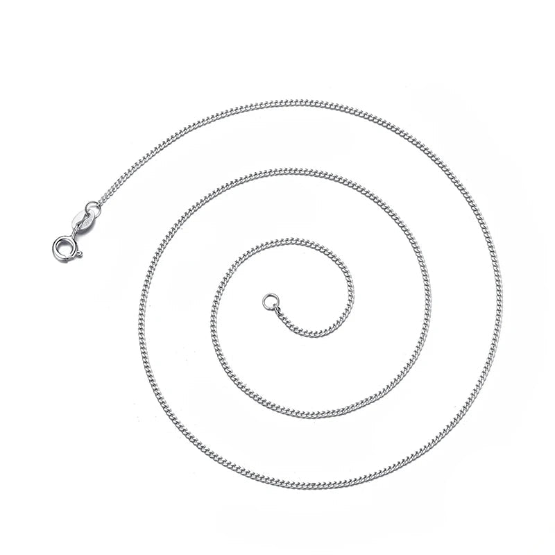BAMOER side chain necklace in solid gold over 925 sterling silver for women and girls, 1.2 mm fine curb chain, recycled silver necklace