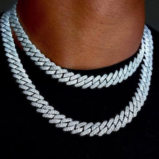 14 mm iced-out prong Cuban link chain necklace for men and women, double-row rhinestone Miami diamond hip-hop jewelry, wholesale