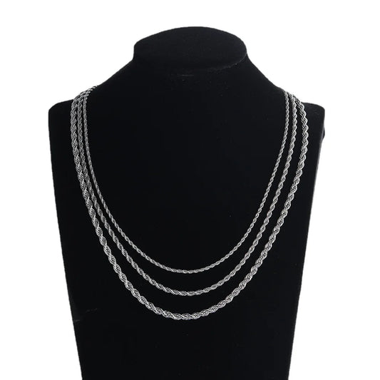 2–6 mm stainless steel necklace for women and men, color-resistant, waterproof, twisted rope chain, fashion jewelry, 16–30 inches