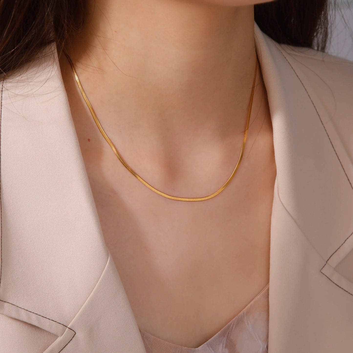 Skyrim stainless steel snake chain necklace for women and men, gold-tone herringbone choker necklace, trendy 2026 jewelry, gift, popular