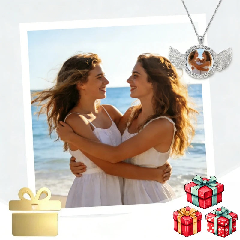 Custom Angel Wing Round Photo Necklace, Personalized Picture Pendant for Jewelry Ideal for Anniversary Birthday Gift for Him Her