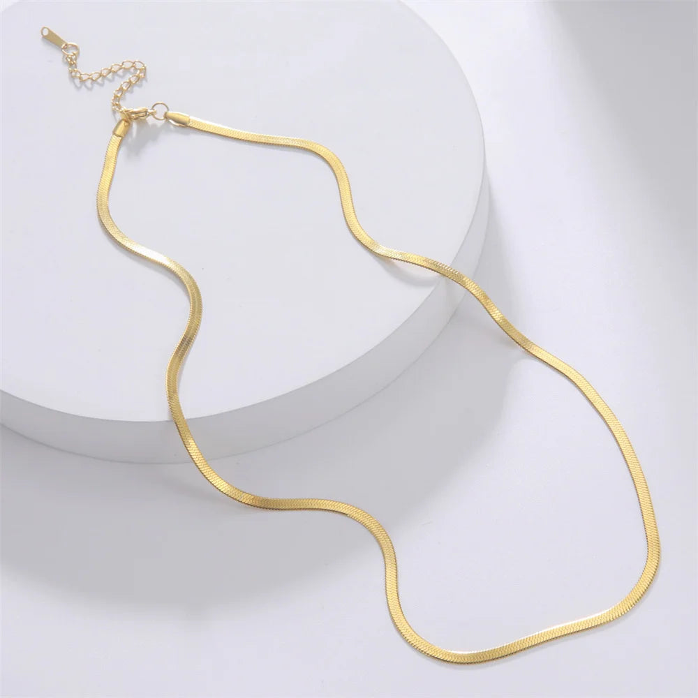 Skyrim stainless steel snake chain necklace for women and men, gold-tone herringbone choker necklace, trendy 2026 jewelry, gift, popular