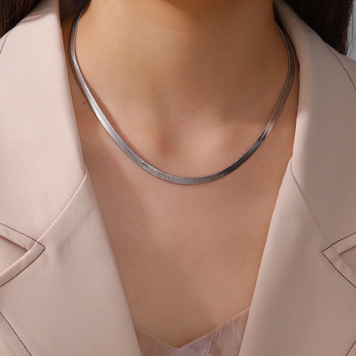 Skyrim stainless steel snake chain necklace for women and men, gold-tone herringbone choker necklace, trendy 2026 jewelry, gift, popular