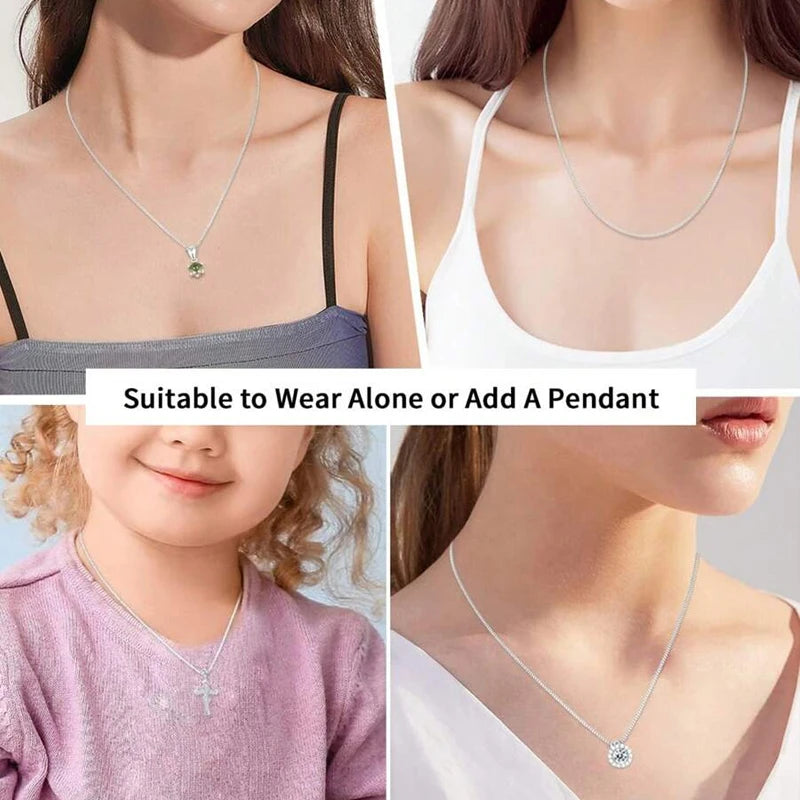 BAMOER side chain necklace in solid gold over 925 sterling silver for women and girls, 1.2 mm fine curb chain, recycled silver necklace