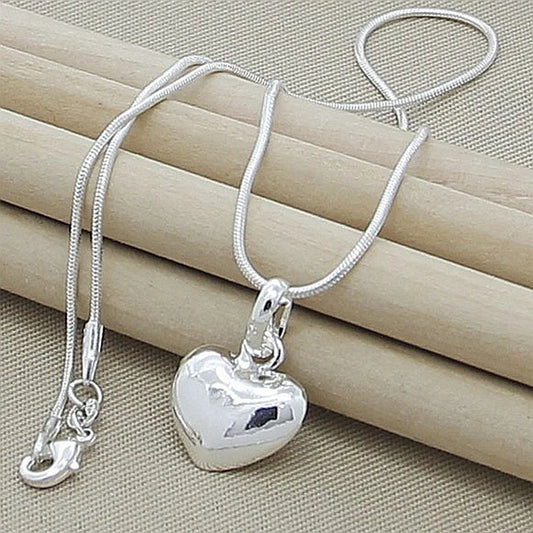 Hot sale 925 sterling silver solid heart pendant necklace, 18–30 inch snake chain for women and girls, wedding charm, fashion luxury jewelry